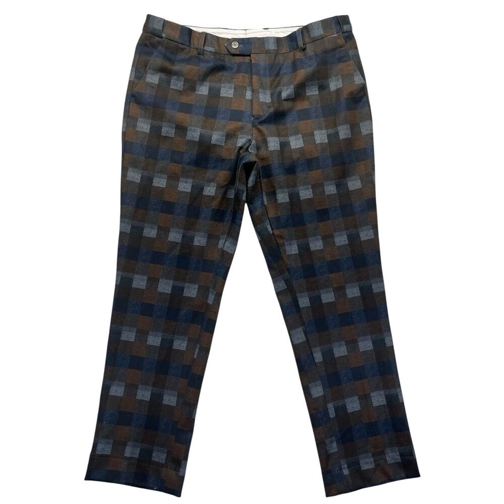Barabas Exclusive Slim Fit Dress Pants Men’s 38 Navy Brown Geometric Pattern